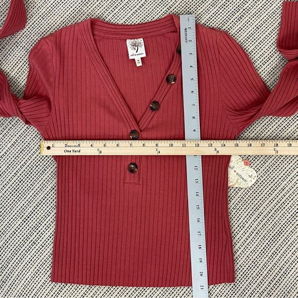 Self Esteem Ribbed Knit V Neck Crop Shirt Spice Orange Medium - Picture 11 of 12